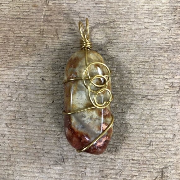 Natural Jasper Wire Wrapped Necklace Pendant - Picture 1 of 4